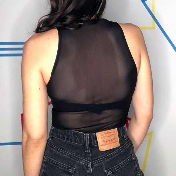 Urban Planet Black Mesh High Neck Bodysuit - Picture 2 of 4